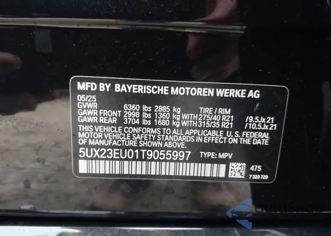 2026 BMW X5 xDrive40I z USA, uszkodzony, nr VIN 5UX23EU01T9055997